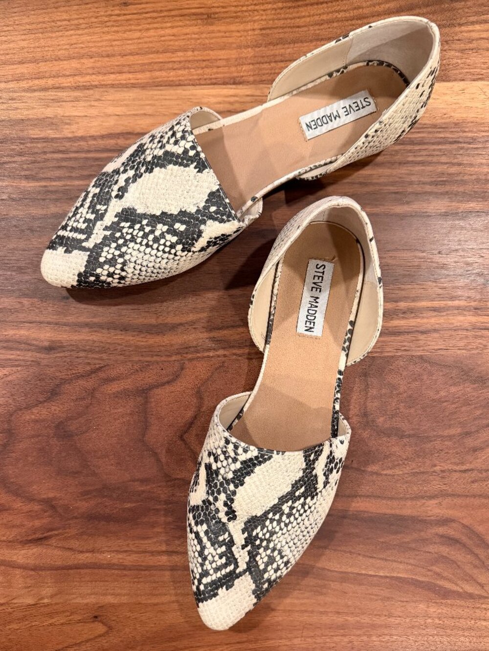 Steve Madden Snake Print D'Orsay Flats in Cream and Black